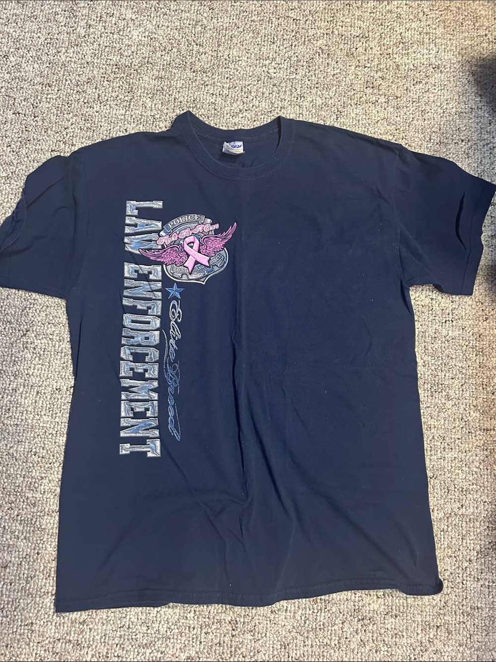 Men's Black Law Enforcement Graphic Tee with Pink Ribbon Accent
